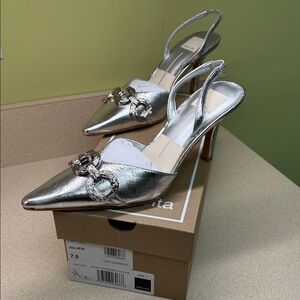 Dolce Vita Haylee Silver Distressed Leather Slingback Heels